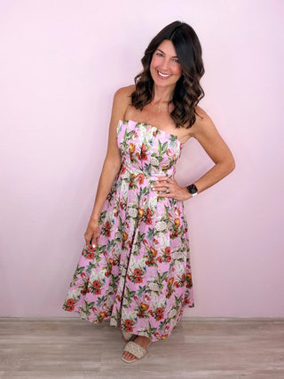 Garden Soirée Midi Dress (Pink)
