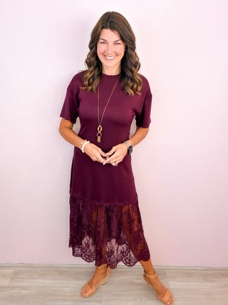 A Little Romance Lace Midi Dress - Wine