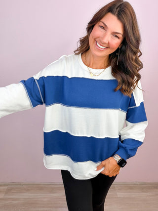Mixed Signals Colorblock French Terry Top - Blue