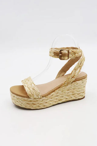 Natural Raffia Ankle Strap Wedge Sandal