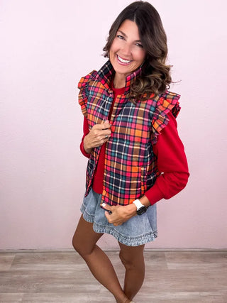 Patterned In Plaid Puffer Vest