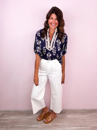 ENTRO Eyelet Wide Leg Denim