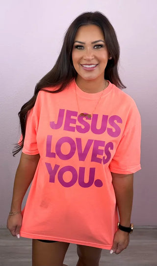 Neon Jesus Loves You Graphic Tee