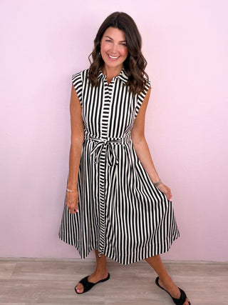Timeless in Stripes Midi Dress (Black)