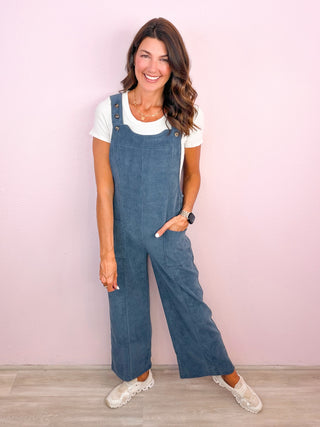 Corduroy Relaxed Overalls - Denim Blue