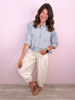 Rosé All Day Ruffle Top (Denim)