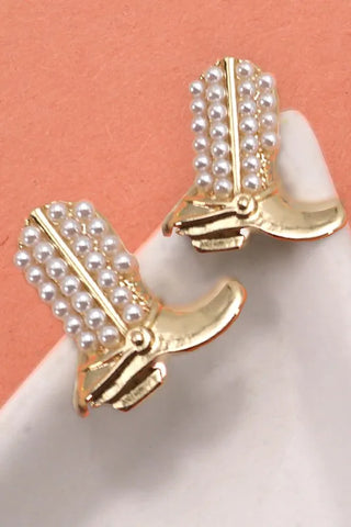 Cowboy Boot Pearl Stud Earrings