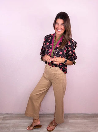 Scallop Trim Wide Leg Pants