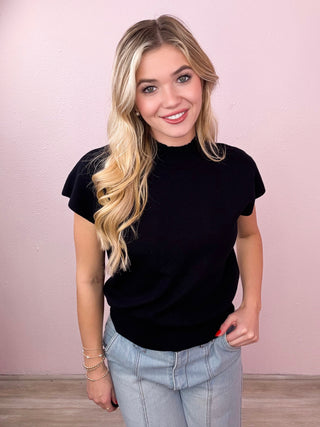 Mock Neck Cap Sleeve Top