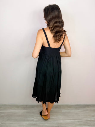 Sunshine Stroll Midi Dress (Black)