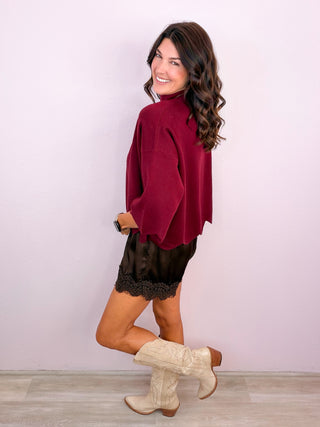 Scalloped Class Top - Merlot