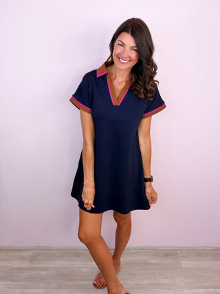 Modern Mix Dress (Navy)