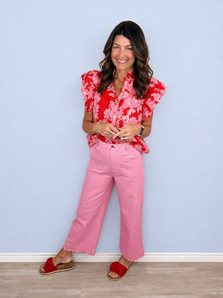 Scallop Trim Wide Leg Pants (Pink)