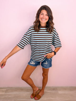Casual Stripes Top (Blue/Brown)