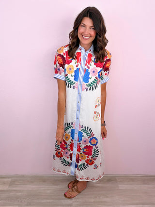 Painted Garden Midi Dress (Ivory)