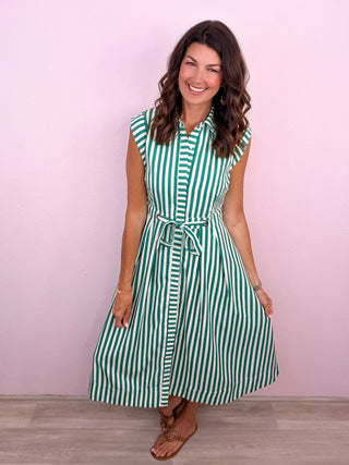 Timeless in Stripes Midi Dress (Green)