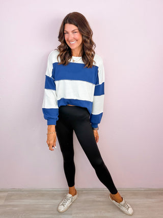 Mixed Signals Colorblock French Terry Top - Blue