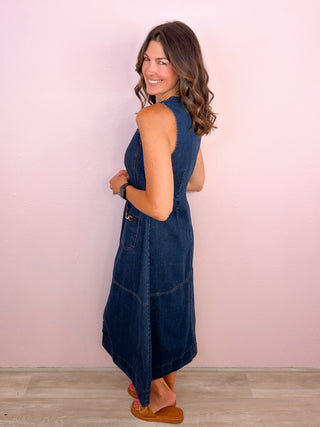 Charming Sophistication Midi Dress (Denim)