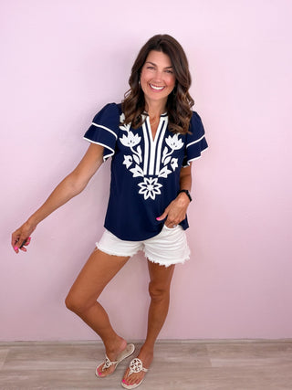 Beautifully Detailed Top (Navy)