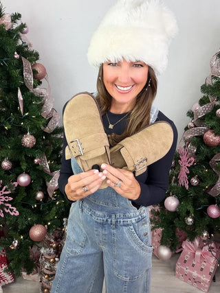 Suede Slip On Buckle Clogs