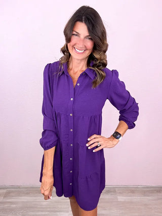 Sweet Solid Collared Dress