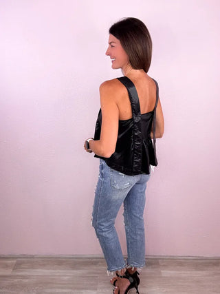 Faux Leather Peplum Top