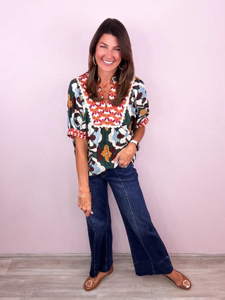 RISEN Tummy Control Wide Flare Denim