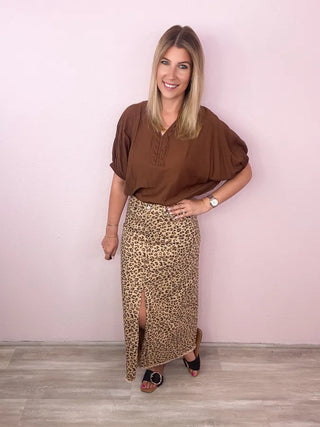 RISEN Leopard Midi Skirt