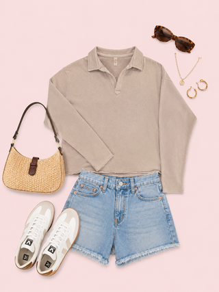 Busy Days Soft Vintage Henley Pullover (Taupe)