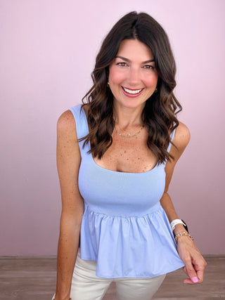 Darling Days Peplum Top (Blue)