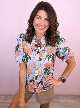 Golden Hour Floral Top (Blue)