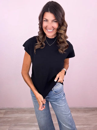 Mock Neck Cap Sleeve Top