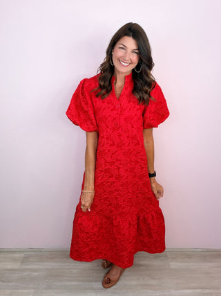 Gracefully Yours Midi Dress (Red)