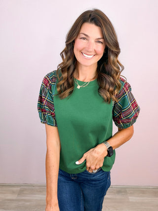 Plaid Moment Puff Sleeve Top