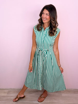 Timeless in Stripes Midi Dress (Green)