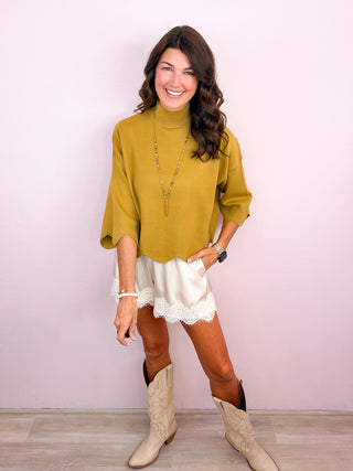 Scalloped Class Top - Martini Olive