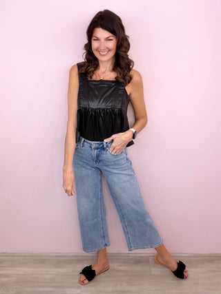 Faux Leather Peplum Top