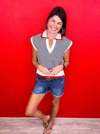 THML Sleeveless Knit Collared Top