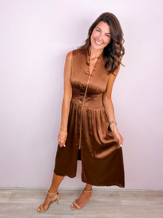 Style Moments Smocked Midi Dress - Brown