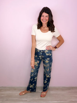 MICA Floral Crush Wide Leg Denim