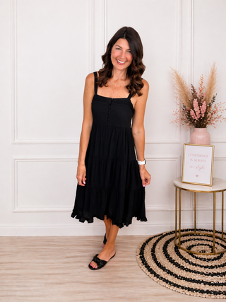 Sunshine Stroll Midi Dress (Black)