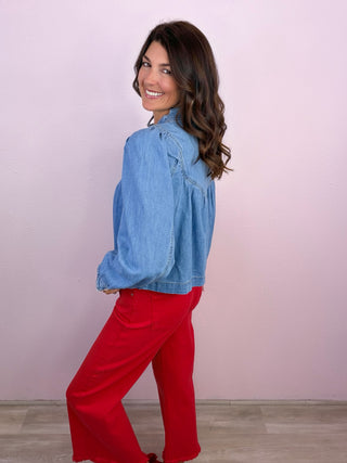 Risen® Tummy Control Slightly Cropped Red Denim