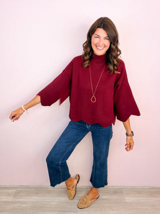 Scalloped Class Top - Merlot