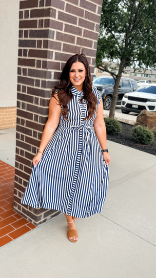 Timeless in Stripes Midi Dress (Navy)