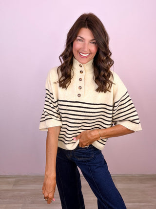 Blaire Striped Sweater Top (Ecru)