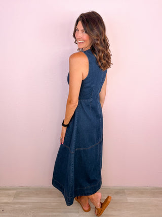 Charming Sophistication Midi Dress (Denim)