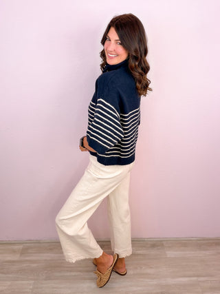 Blaire Striped Sweater Top in Navy