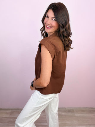 Delicate Detail Blouse (Brown)