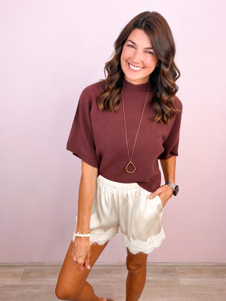 Satin & Lace Shorts - Pearl
