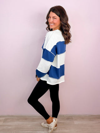 Mixed Signals Colorblock French Terry Top - Blue